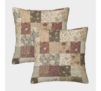 Floral Quilt Pattern-Vintage Patchwork Design Pillow Covers 2 Pack Cozy Pillowcases Art Cushion Covers Polyester Decor for Sofa Living Room Bed Home 40x40cm