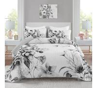 Floral Quilt Set California King 3 Pieces Grey Floral Quilt Coverlet Set Soft Microfiber Lightweight Purple Quilted Bedspread for All Season 106"x96"