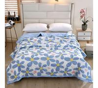 Floral Quilted Bedspreads for Summer - Elegant Lightweight Thin Comforter Blanket with Cotton Filling Soft Breathable Air Conditioner Quilt for Bedroom Sofa Travel Use (Blue Flower,150x200cm)