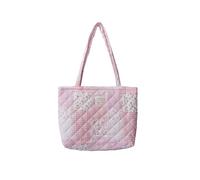 Floral Quilted Cotton Shoulder Bag for Women Daily Use Medium Size Handbag Large Capacity Thickened Design Tote, Pink Plaid, Medium (Width: 3 inches, Length: 12.59 inches, Height: 10.24 inches)