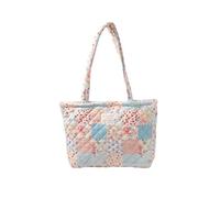 Floral Quilted Cotton Shoulder Bag for Women Daily Use Medium Size Handbag Large Capacity Thickened Design Tote, Blue Red, M