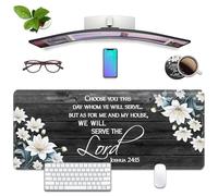 Floral Quote Bible Verse Joshua 24:15 Desk Pad Mat Gaming Mouse Pad with Coasters, XXL Large Extended Mousepad Desk Decor Writing Mat Stitched Edges Non Slip Rubber Base for Office Home 35.4"x 15.7"