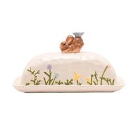 Floral Rabbit Ceramic Butter Dish with Lid - Rabbit Handle Butter Tray with Lid - White Novelty Easter Dishes - Kitchen Decor Accessories - Cute Kitchen Gift Ideas