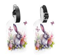 Floral Rabbit Luggage Tags for Suitcases, PU Leather Name ID Labels Travel Bag Cruise Suitcase Tag 2 Pcs