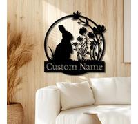 Floral Rabbit Metal Wall Art Easter Bunny Sign, Personalized Bunny Sign,Custom Bunny Flower Sign Happy Easter Sign Nursery Decoration Easter Gift (Style-1)