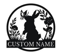 Floral Rabbit Metal Wall Art Easter Bunny Sign, Personalized Bunny Sign,Custom Bunny Flower Sign Happy Easter Sign Nursery Decoration Easter Gift (Style-2)