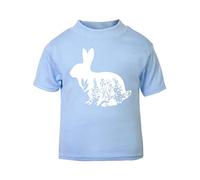 Floral Rabbit Silhouette Watercolour Cut Out Short Sleeve Cotton Toddler t Shirt, 2-3 Years, Pastel Blue