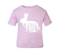 Floral Rabbit Silhouette Watercolour Cut Out Short Sleeve Cotton Toddler t Shirt, 2-3 Years, Pastel Pink