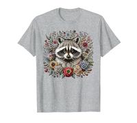 Floral Raccoon Flowers Cute Racoon Raccoon T-Shirt, Men, Heather Grey, Medium