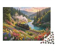 Floral Railway Jigsaw Puzzles 1000 Piece Recyclable Scenic Journey Puzzle for Elderly Educational Game Decompression Ideal for Holiday Blessings Gift 70x50cm/1000pcs