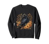 Floral Raven Geometric Accents Cottagecore Botanical Art Sweatshirt