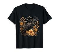 Floral Raven Geometric Accents Cottagecore Botanical Art T-Shirt