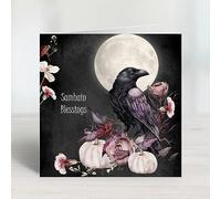 Floral Raven & Pumpkins Halloween Samhain Blessings Card