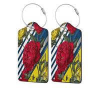 Floral Red Gold Flowers Luggage Tag for Suitcase 2 Pack Leather Luggage Tag with Privacy Flap Name Id Label and Metal Loop for Women Men Travel