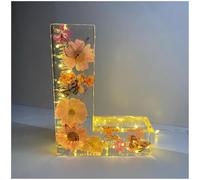 Floral Resin Night Light Alphabet - Personalized Flower Lamp With Pressed Flowers Resin Letters