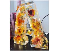 Floral Resin Night Light Alphabet - Pressed Flowers Letters Lamp - Personalized Flower Nightlight (A)