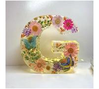 Floral Resin Night Light Alphabet - Pressed Flowers Letters Lamp, Personalized Flower Nightlight (G)