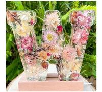 Floral Resin Night Light Alphabet - Pressed Flowers Letters Lamp, Personalized Flower Nightlight (W)