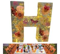 Floral Resin Night Light, Floral 26 Letters Resin Night Light, Handmade Floral Night Light, for Mother Wife, Personalized Name Creative Letter Lamp Birthday Party Decor (H)
