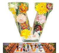 Floral Resin Night Light, Floral 26 Letters Resin Night Light, Handmade Floral Night Light, for Mother Wife, Personalized Name Creative Letter Lamp Birthday Party Decor (V)