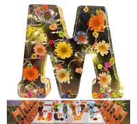 Floral Resin Night Light, Floral 26 Letters Resin Night Light, Handmade Floral Night Light, for Mother Wife, Personalized Name Creative Letter Lamp Birthday Party Decor (M)