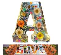 Floral Resin Night Light, Floral 26 Letters Resin Night Light, Handmade Floral Night Light, for Mother Wife, Personalized Name Creative Letter Lamp Birthday Party Decor (A)