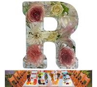 Floral Resin Night Light, Floral 26 Letters Resin Night Light, Handmade Floral Night Light, for Mother Wife, Personalized Name Creative Letter Lamp Birthday Party Decor (R)