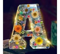 Floral Resin Night Light,Floral Resin Night Light Letter, Pressed Flower Resin Letters with LED Light, Decorative Resin Lamp with Initial Letter NEW (A)