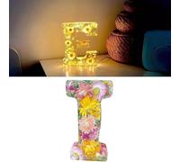 Floral Resin Night Light Letter - Pressed Flower LED Lamp, Personalized Creative Light Up Sign for Home, Party, Christmas, Wedding Decor (I)