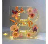 Floral Resin Night Light Letter With LED Light, Pressed Flower Decorative Lamp With Initial Letter NEW (B)