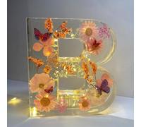 Floral Resin Night Light, Pressed Flower Resin Letters with LED Light, DIY Handmade Custom Letter Lamps, Personalized Custom Dry Flower Name Night Light Lamp for Women Girls Gift (B)