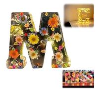 Floral Resin Night Light, Pressed Flower Resin Letters with Led Light Dried Flower Letters Night Light, 2024 New Light Up Alphabet SignBirthday Gift for Mother, Wife,Girl Friend,Her(M)