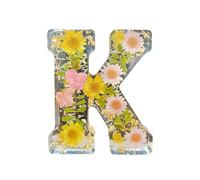 Floral Resin Night Light, Pressed Flower Resin Letters with LED Light, Light Up Alphabet Sign,Resin Letter Table Lamp Birthday Gift for Her, Mother, Wife, (K)
