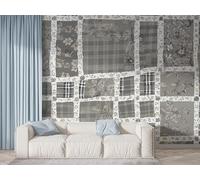 Floral Retro Wall Mural, Self-Adhesive Peel & Stick Wallpaper, Patchwork Geometric Design Photo Wallpaper for Living Room & Bedroom (200x140 cm), F-940