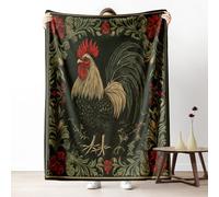 Floral Rooster Blanket for Bed Couch, Rustic Cabin Animal Microfiber Blanket Queen 78x86 Inch, Farmhouse Chicken Fleece Throw Blankets Soft Lightweight Warm Cozy for Fall Picnic Camping Travel