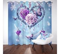Floral Rose Blackout Curtains for Bedroom Fantasy Dream Catcher Thermal Curtains for Living Room Soundproof Animal Butterflies Curtain for Kids Teens Room, Kitchen, Set of 2 Panels W 36" x L 84"