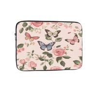 Floral Rose Butterfly Shockproof Laptop Sleeve 17 Inch, Oxford Fabric Case With Foam Padding, Lightweight Protective Cover For Pad Notebook, Business School Travel Use
