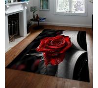 Floral Rose Design Washable Rugs Living Room 180x240cm Abstract Red Flowers Book Print Area Rugs for Bedroom Soft Short Pile Machine Washable Area Rug Non-slip Large Kids Rug for Dining Room