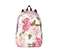Floral rose flower red canvas backpack laptop travel bag, water protection and ergonomic straps for college business work, Black, M