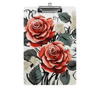 Floral Rose Ivy with Leaves Spring Acrylic Clipboard with Low Profile Clip Clipboards with Hanging Hook A4 Letter Size Clip Board Holds 100 Sheets for Workshops and Office Use