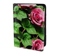 Floral Rose Ivy With Leaves Spring Print 5.5in Passport Travel Document Wallet Case Stylish Secure Men Women For Travelers, Black, One Size