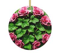 Floral Rose Ivy with Leaves Spring Print Ceramic Christmas Tree Ornaments Festive Decor Gifts Baubles for Easy Hanging Xmas