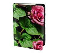 Floral Rose Ivy with Leaves Spring print Travel Wallet Passport Holder Case for Family Leather Passport Cover for Men Women, Black, One Size