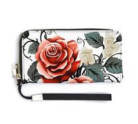 Floral Rose Ivy with Leaves Spring RFID Blocking Wallet for Women,Clutch With Change Pocket, Wristlet Wrist Strap with Card Slots