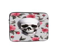 Floral Rose Skull Shockproof Laptop Sleeve 17 Inch, Oxford Fabric Case With Foam Padding, Lightweight Protective Cover For Pad Notebook, Business School Travel Use