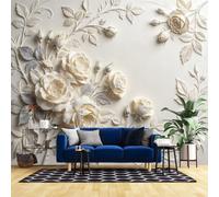 Floral Rose Wallpaper 80X56Inch 3D Embossed Flower Leaf Wallpaper For Walls Elegant Botanical Feature Home Decor Vintage Rose Art Decor For Living Room Feature Wall Leaf 200X140Cm/80X56Inch(Wxh)