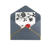 Floral Rose With Leaves Spring Elegant Pearlized Gold-Edged Greeting Card-Blank Interior,Single-Sided Print, All-Occasion Foldable Note Card With Envelope