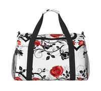 Floral Rose with Leaves Spring Hand Travel Bag - Large Reusable Shopping Tote Bag, Perfect for Outdoor Activities, Sports, Camping & Groceries, Black, One Size