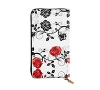 Floral Rose with Leaves Spring Print Leather Long Clutch Wallet â€“ Fashionable Personalized Wallet, Multiple Card Slots, Gift Ready, Black, One Size