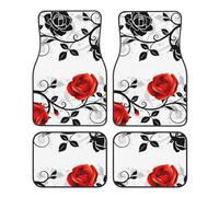 Floral Rose With Leaves Spring Universal Car Floor Mats 4 Piece Set, Front & Rear Waterproof Non-Slip Car Foot Mats, Car Carpet Protectors For Most Sedans, Trucks, Suv